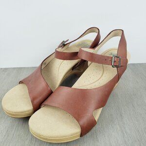 Dansko Tasha Sandal Women 10.5-11 EU 41 Camel Leather Wedge Heel Slingback Shoes